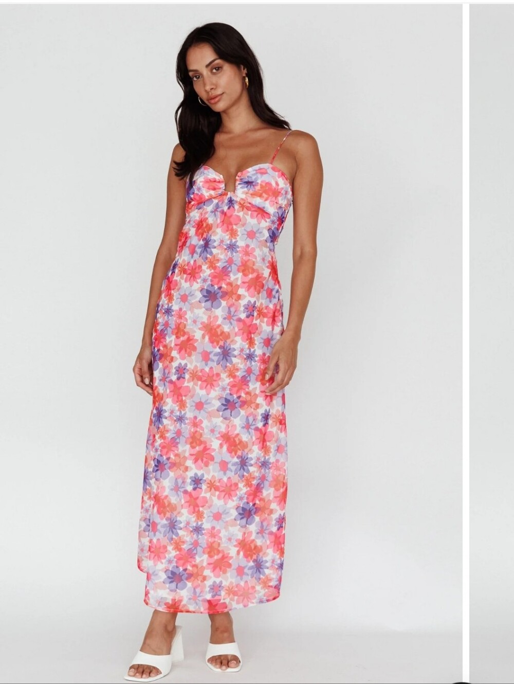 Saints & Secrets Arika Twist Back Midi Dress Floral Red